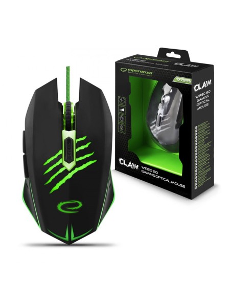 Claw - Mouse da Gaming Led 6D / 2400 dpi con Cavo USB, Nero / Verde fluo