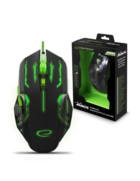 Apache - Mouse da Gaming Led 6D / 2400 dpi con Cavo USB, Nero / Verde fluo