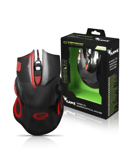 Hawk - Mouse da Gaming Led 7D / 2400 dpi con Cavo USB, Nero / Rosso