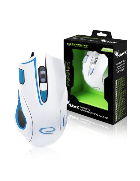 Hawk - Mouse da Gaming Led 7D / 2400 dpi con Cavo USB, Bianco / Blu