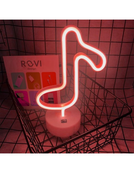 Neon base lamp in the shape of a musical note with LED.