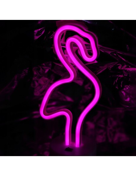 Lampada con base a neon a forma di flamingo con LED.