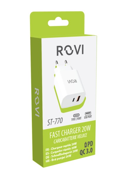 Fast Charger 20W USB-C - 1USB A (ST770)