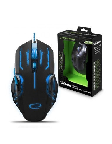 Apache - Mouse da Gaming Led 6D / 2400 dpi con Cavo USB, Nero / Blu