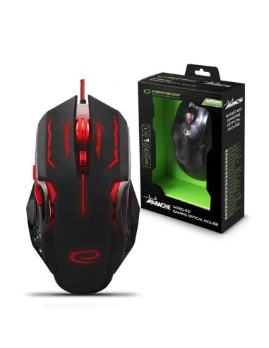 Apache - Mouse da Gaming Led 6D / 2400 dpi con Cavo USB, Nero / Rosso