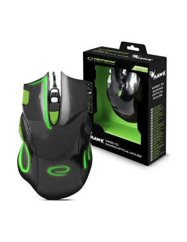 Hawk - Mouse da Gaming Led 7D / 2400 dpi con Cavo USB, Nero / Verde