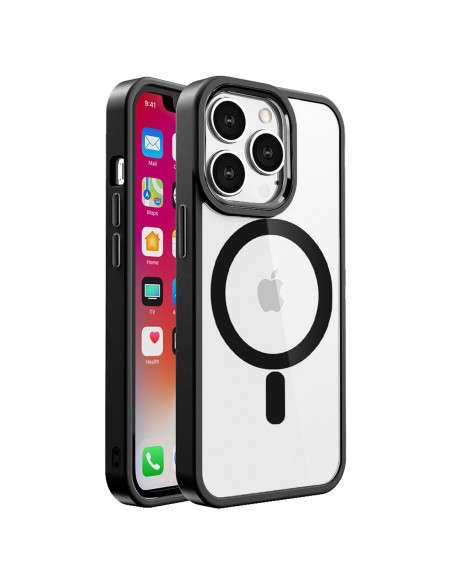 Cover rigida trasparente con bordi colorati, compatibile con MagSafe