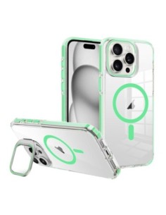 iPhone 17 - Cover trasparente con bordi colorati e funzione stand, compatibile con MagSafe