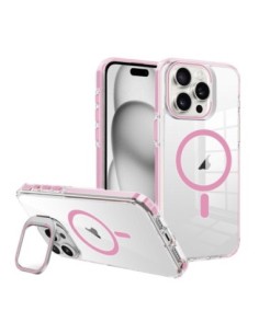 iPhone 17 Pro max - Cover trasparente con bordi colorati e funzione stand, compatibile con MagSafe