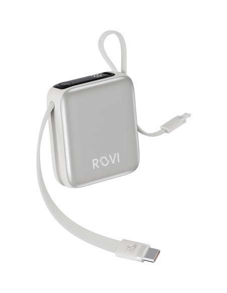 LX17 Power - Power Bank 10000 mAh silver con cavi integrati Type-C e lightning