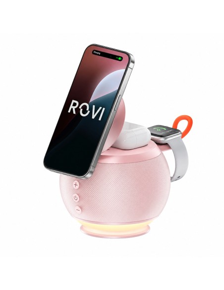 Globe - charging station 3 in 1 con speaker bluetooth 5e e luce led pink